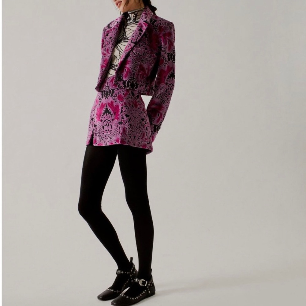 Free People Anna Sui Purple Paisley Velvet Skirt and Blazer Set Block Party Set - Picture 2 of 6